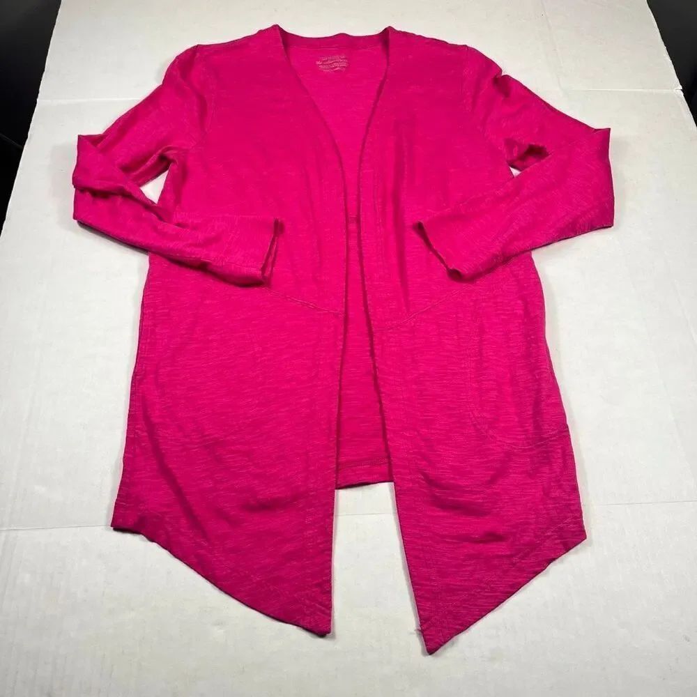 Chicos Ultimate Tee Cardigan Hot Pink Sweater M Draped Open Front Long Sleeve